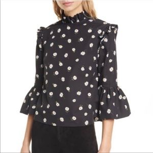 NWT Alice + Olivia Black Daisy Ruffle top